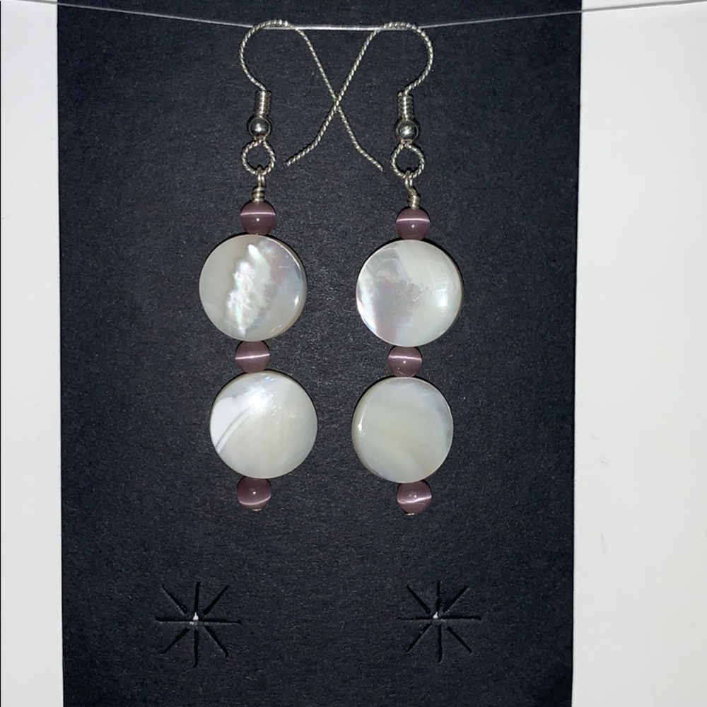 White Mother of Pearl and Pink Cat-Eye Earrings